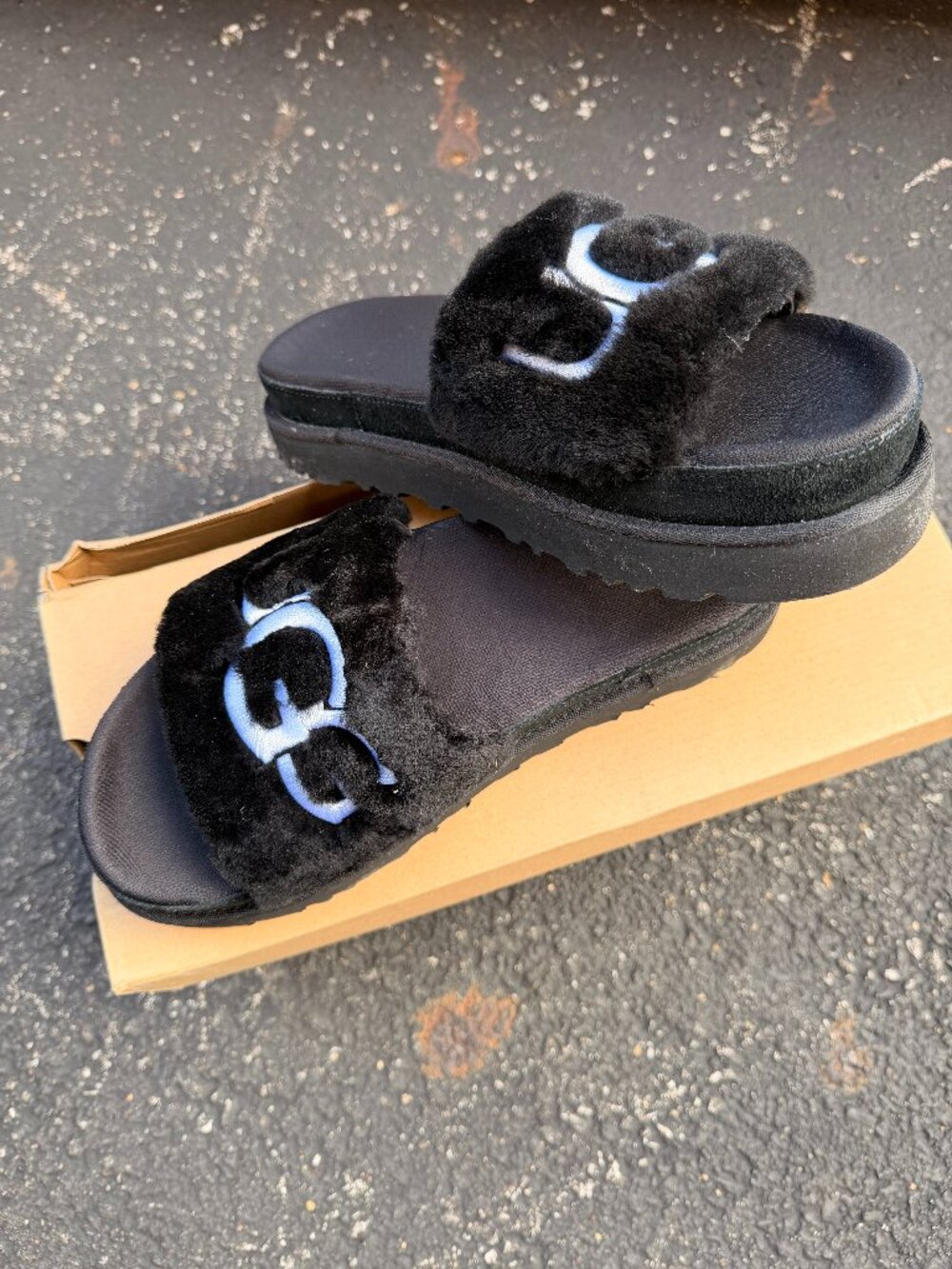 New Ugg Black Laton Fur Slide Women's Size 8.5